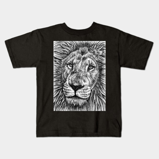 White lion Kids T-Shirt by lorendowding